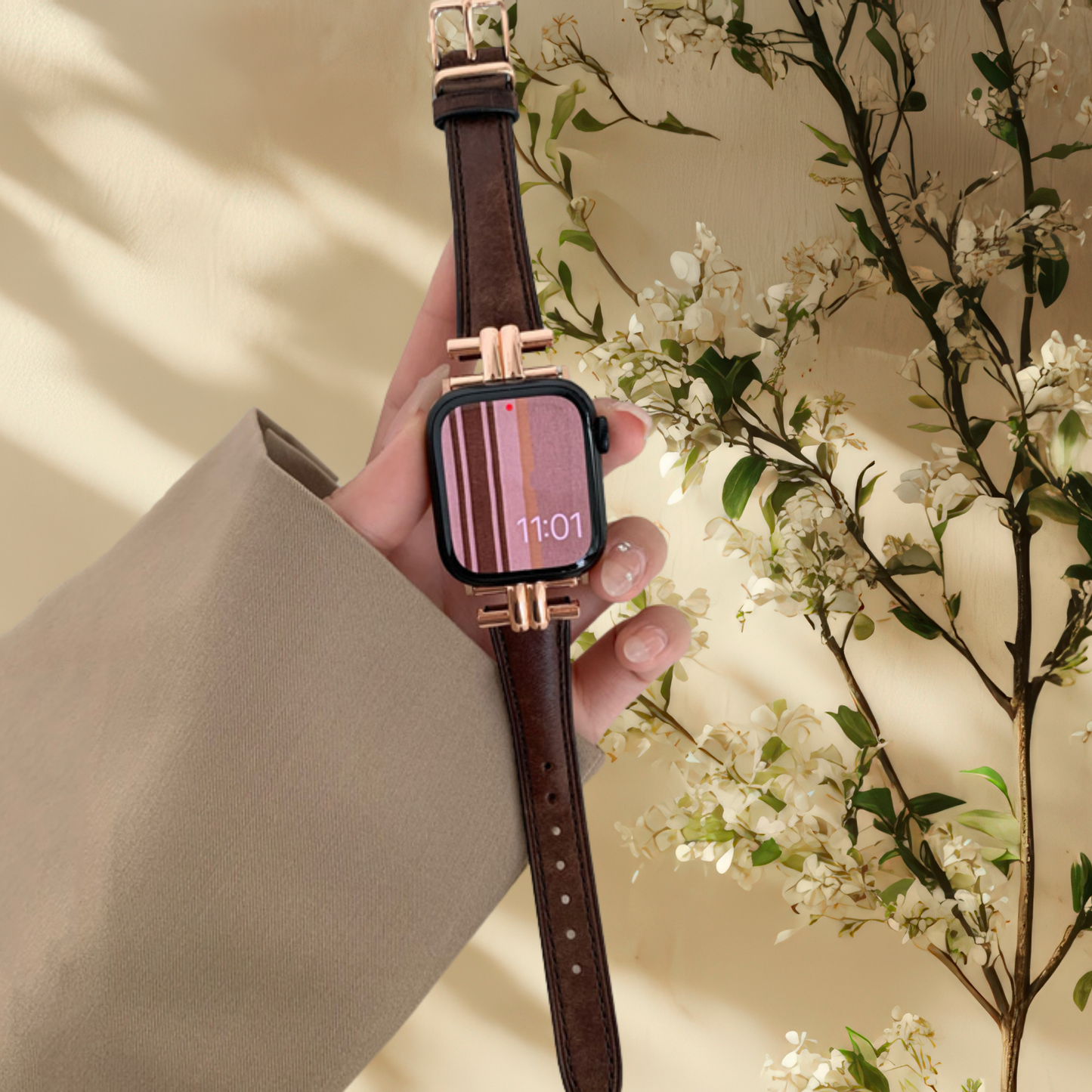 Bracelet Apple Watch effet cuir - Doré