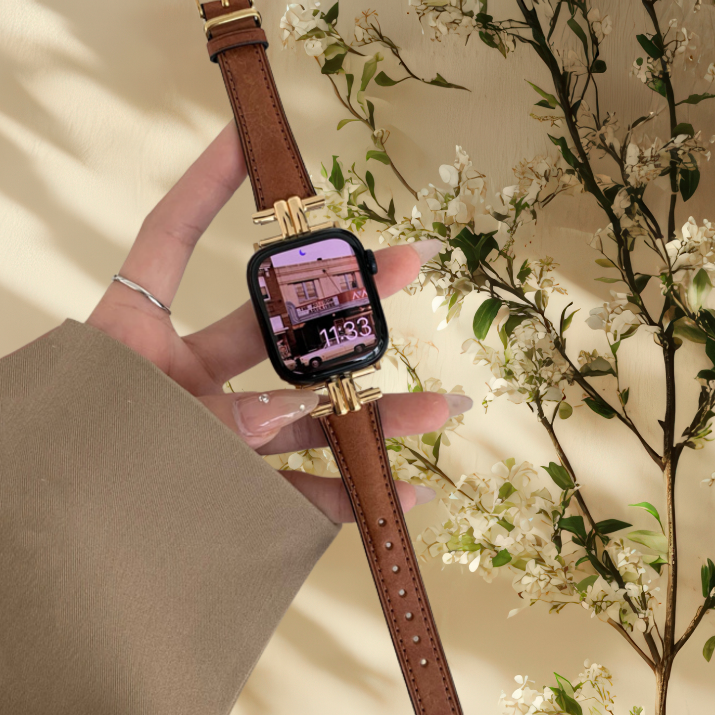 Bracelet Apple Watch effet cuir - Doré