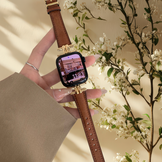 Bracelet Apple Watch effet cuir - Doré